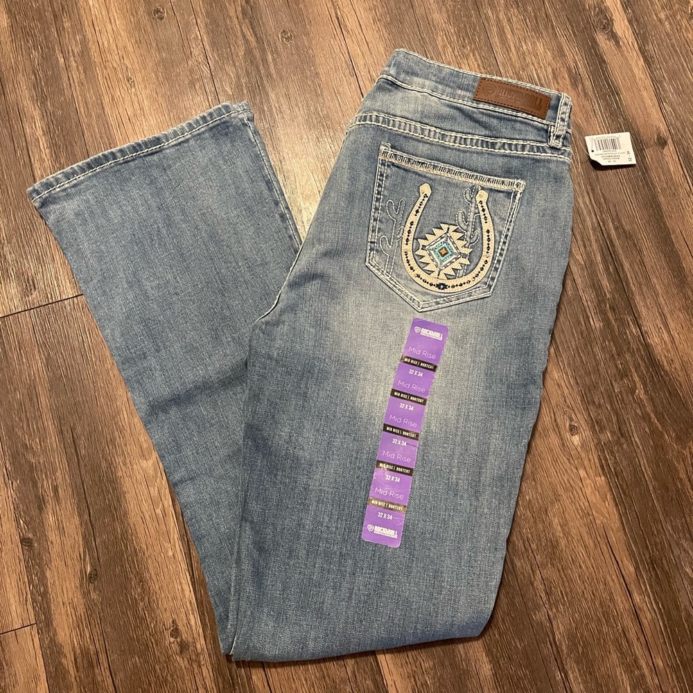Rock & Roll Denim Horseshoe Cactus Mid-rise Boot cut Jeans NWT